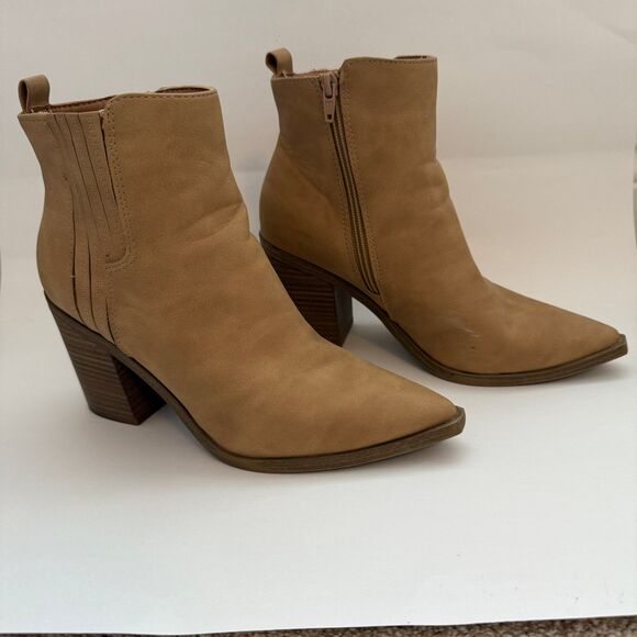 Universal Thread Boots Womens 8.5 Ankle Booties Tan Faux Leather 3" Block Heel - Picture 1 of 9